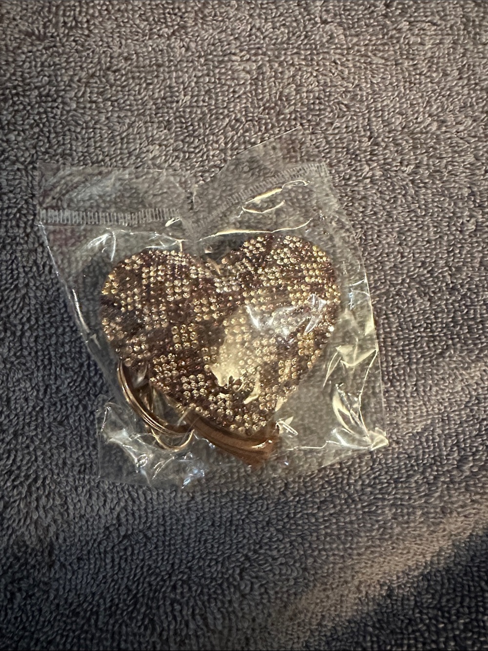 Heart-Shaped Crystal Keychain Bag Charm - Gold
